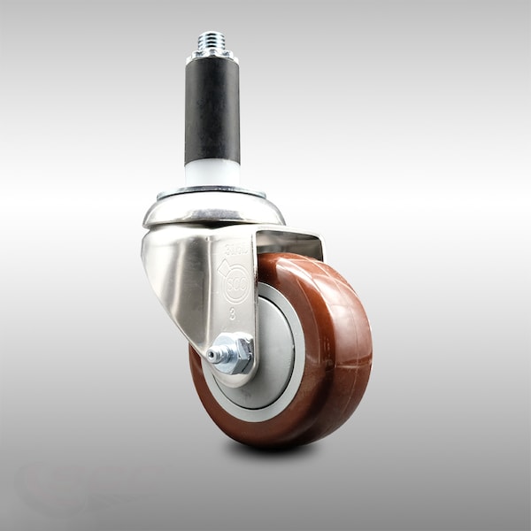 3 Inch 316SS Maroon Polyurethane Wheel Swivel 1 Inch Expanding Stem Caster